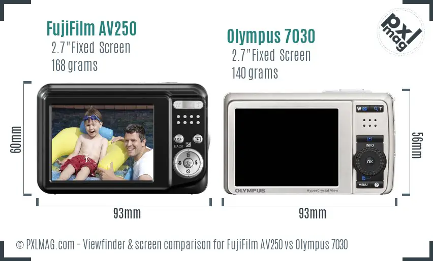 FujiFilm AV250 vs Olympus 7030 Screen and Viewfinder comparison