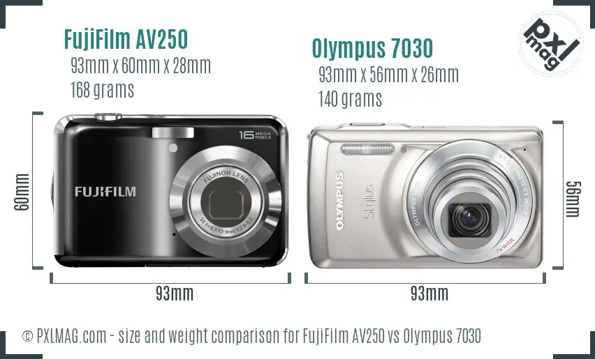 FujiFilm AV250 vs Olympus 7030 size comparison