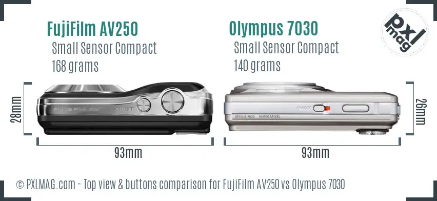 FujiFilm AV250 vs Olympus 7030 top view buttons comparison