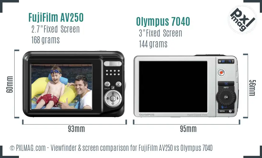 FujiFilm AV250 vs Olympus 7040 Screen and Viewfinder comparison