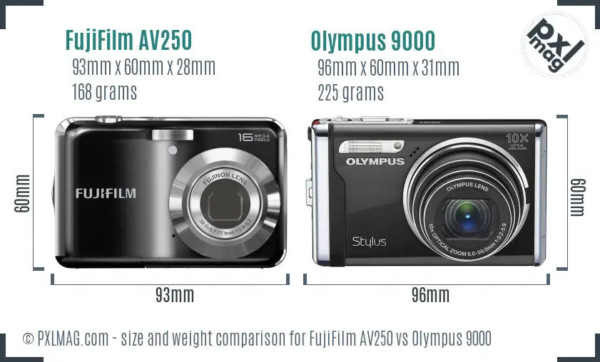 FujiFilm AV250 vs Olympus 9000 size comparison FujiFilm AV250 vs Olympus 9000 size comparison