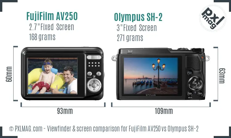 FujiFilm AV250 vs Olympus SH-2 Screen and Viewfinder comparison FujiFilm AV250 vs Olympus SH-2 Screen and Viewfinder comparison