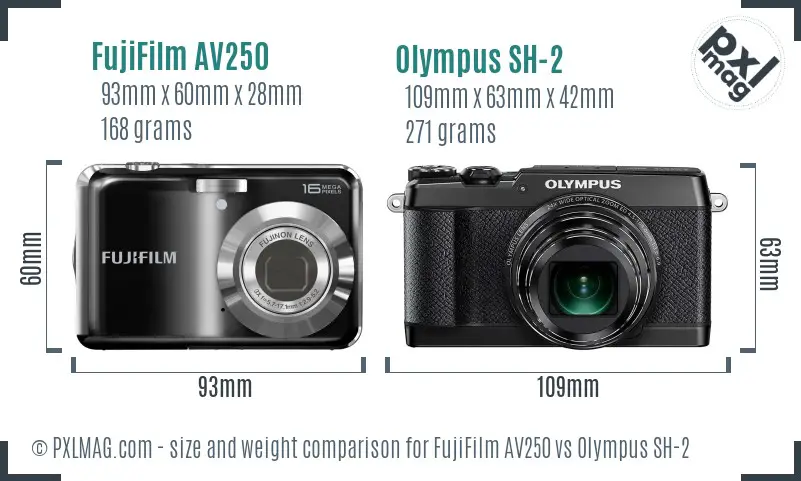 FujiFilm AV250 vs Olympus SH-2 size comparison FujiFilm AV250 vs Olympus SH-2 size comparison
