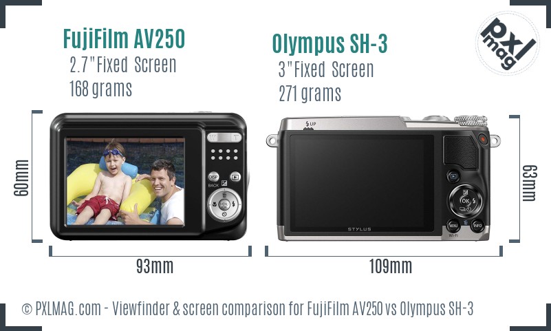 FujiFilm AV250 vs Olympus SH-3 Screen and Viewfinder comparison
