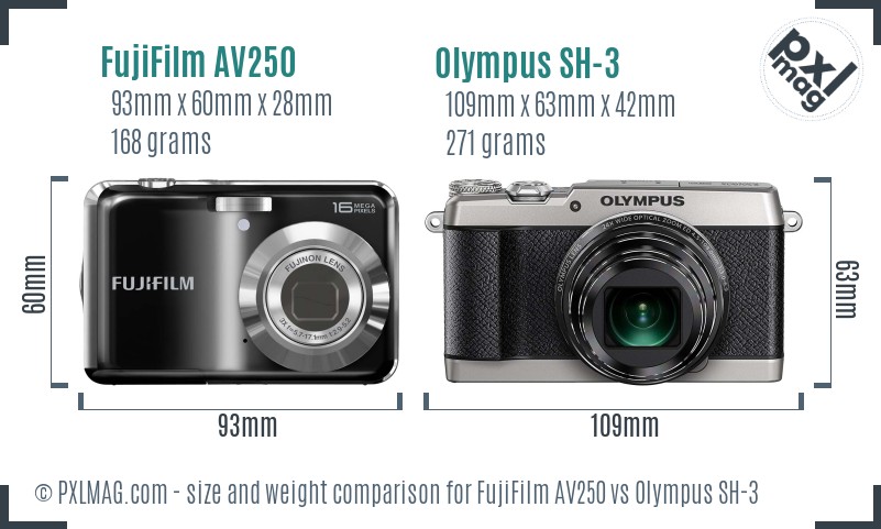 FujiFilm AV250 vs Olympus SH-3 size comparison
