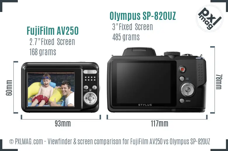 FujiFilm AV250 vs Olympus SP-820UZ Screen and Viewfinder comparison FujiFilm AV250 vs Olympus SP-820UZ Screen and Viewfinder comparison