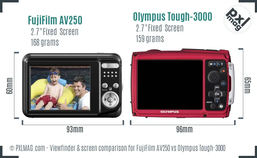 FujiFilm AV250 vs Olympus Tough-3000 Screen and Viewfinder comparison