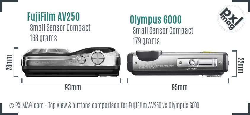 FujiFilm AV250 vs Olympus 6000 top view buttons comparison FujiFilm AV250 vs Olympus 6000 top view buttons comparison