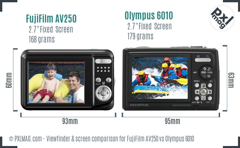 FujiFilm AV250 vs Olympus 6010 Screen and Viewfinder comparison