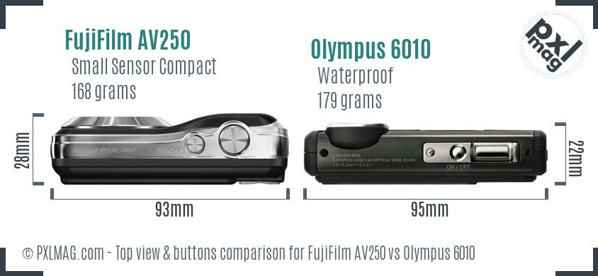 FujiFilm AV250 vs Olympus 6010 top view buttons comparison