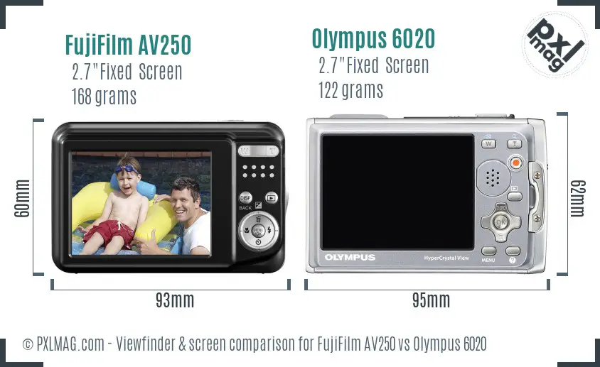 FujiFilm AV250 vs Olympus 6020 Screen and Viewfinder comparison FujiFilm AV250 vs Olympus 6020 Screen and Viewfinder comparison