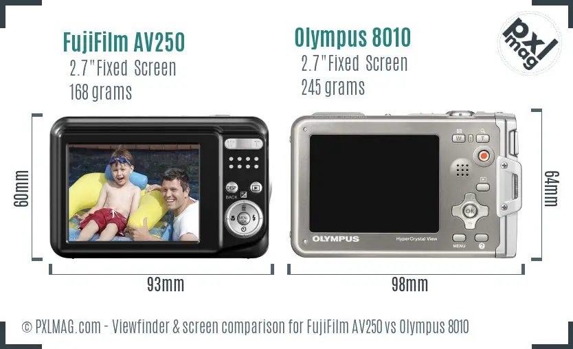 FujiFilm AV250 vs Olympus 8010 Screen and Viewfinder comparison