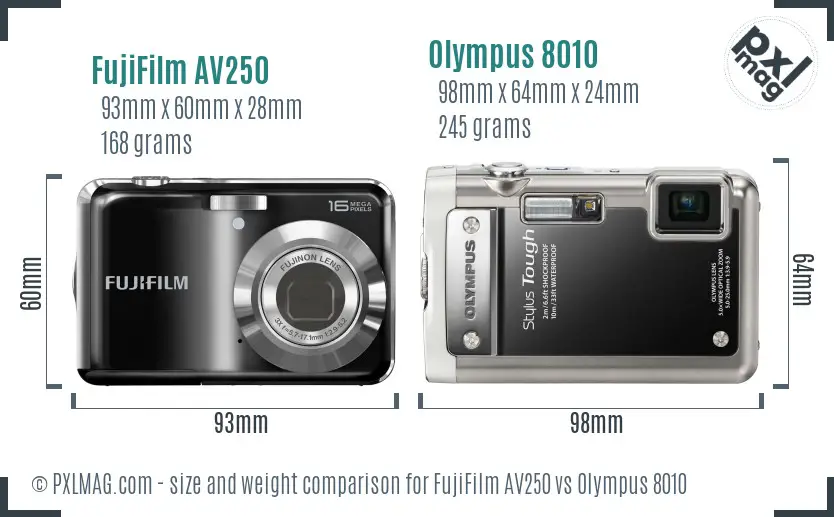 FujiFilm AV250 vs Olympus 8010 size comparison