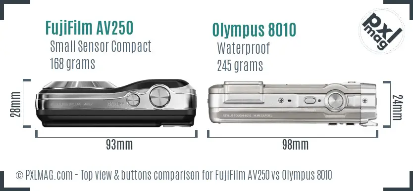 FujiFilm AV250 vs Olympus 8010 top view buttons comparison