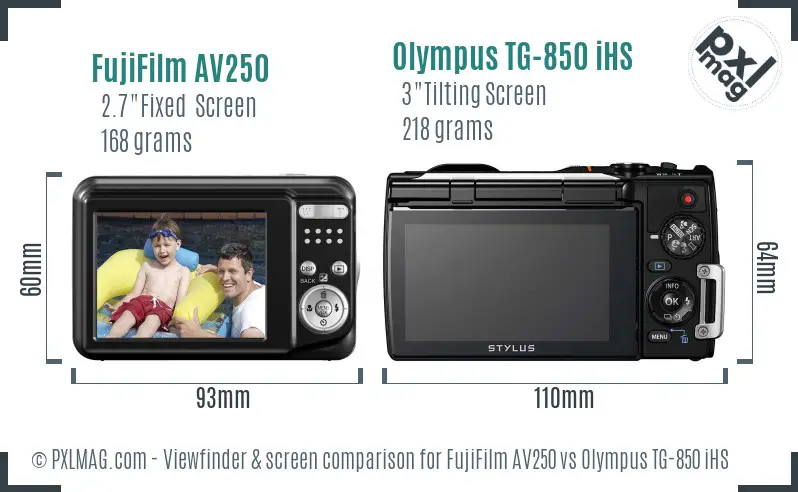 FujiFilm AV250 vs Olympus TG-850 iHS Screen and Viewfinder comparison