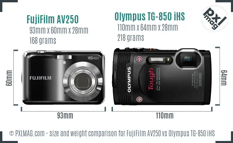 FujiFilm AV250 vs Olympus TG-850 iHS size comparison
