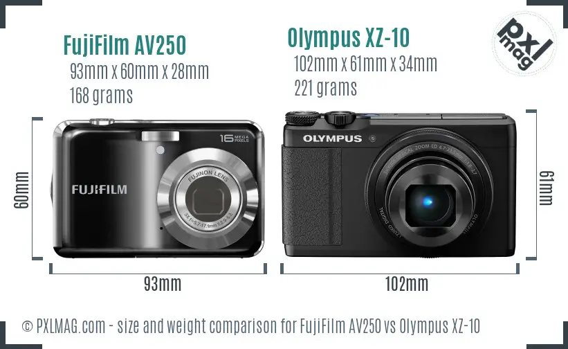 FujiFilm AV250 vs Olympus XZ-10 size comparison