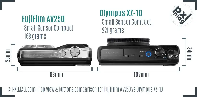 FujiFilm AV250 vs Olympus XZ-10 top view buttons comparison
