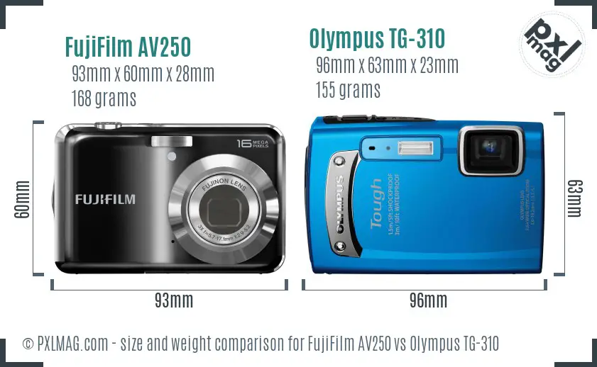 FujiFilm AV250 vs Olympus TG-310 size comparison