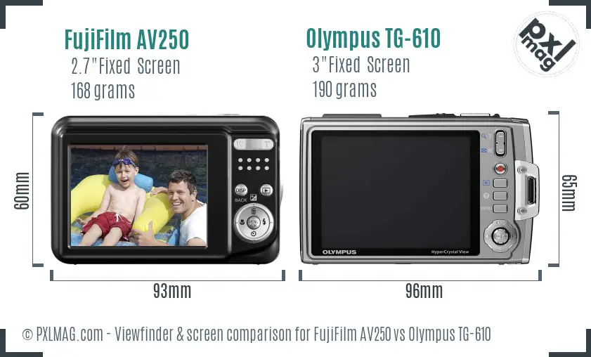 FujiFilm AV250 vs Olympus TG-610 Screen and Viewfinder comparison