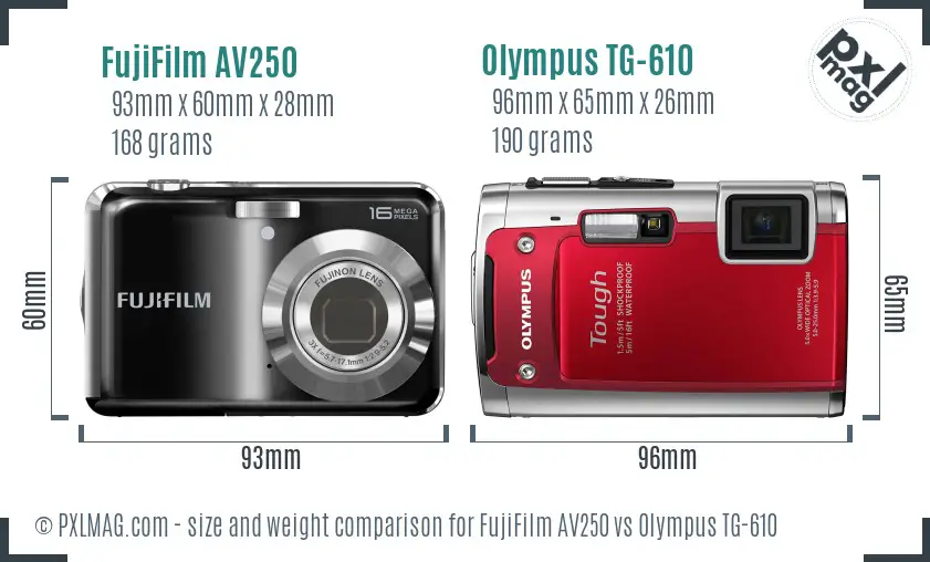FujiFilm AV250 vs Olympus TG-610 size comparison