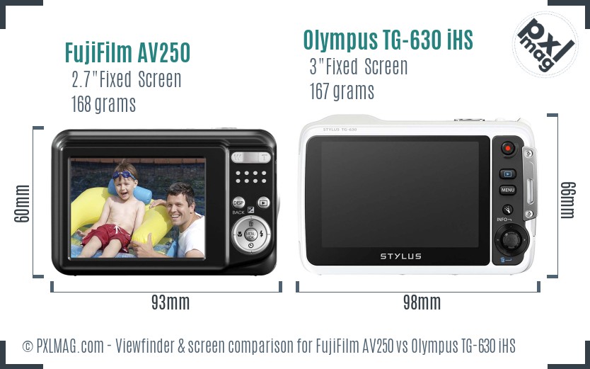 FujiFilm AV250 vs Olympus TG-630 iHS Screen and Viewfinder comparison