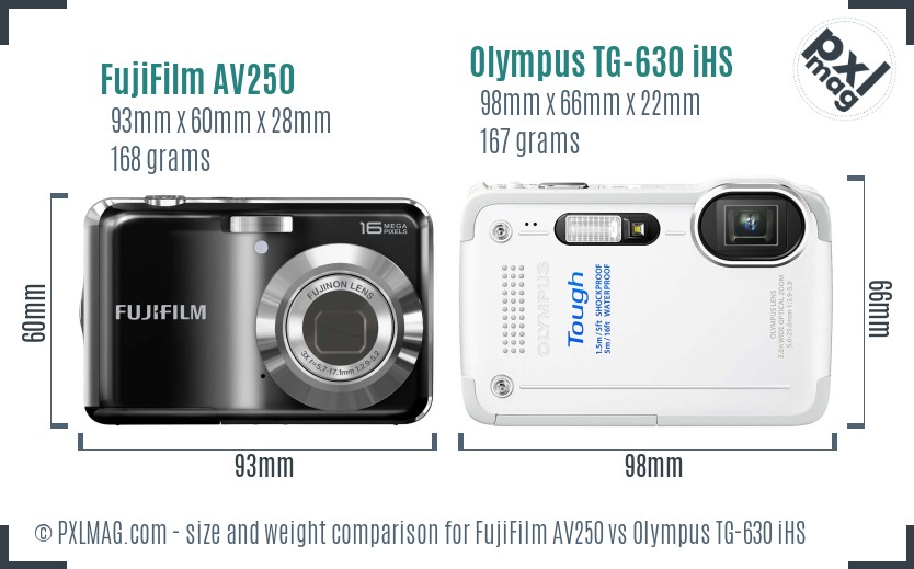 FujiFilm AV250 vs Olympus TG-630 iHS size comparison