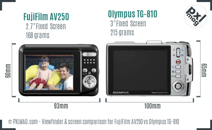 FujiFilm AV250 vs Olympus TG-810 Screen and Viewfinder comparison