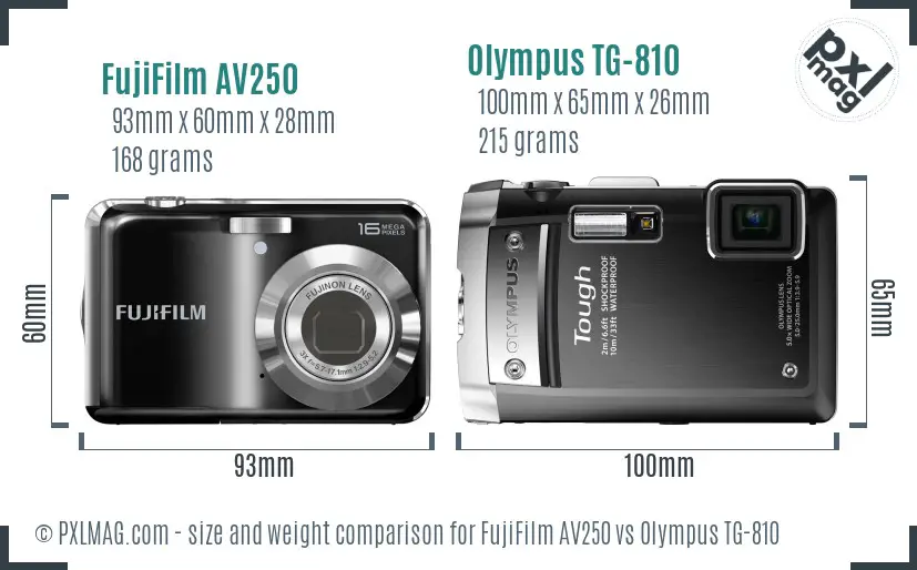 FujiFilm AV250 vs Olympus TG-810 size comparison