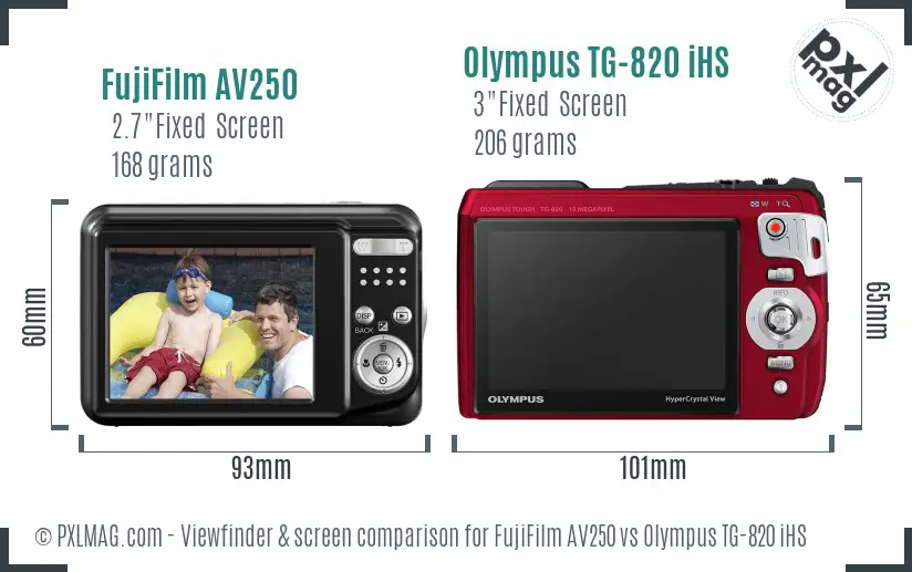 FujiFilm AV250 vs Olympus TG-820 iHS Screen and Viewfinder comparison