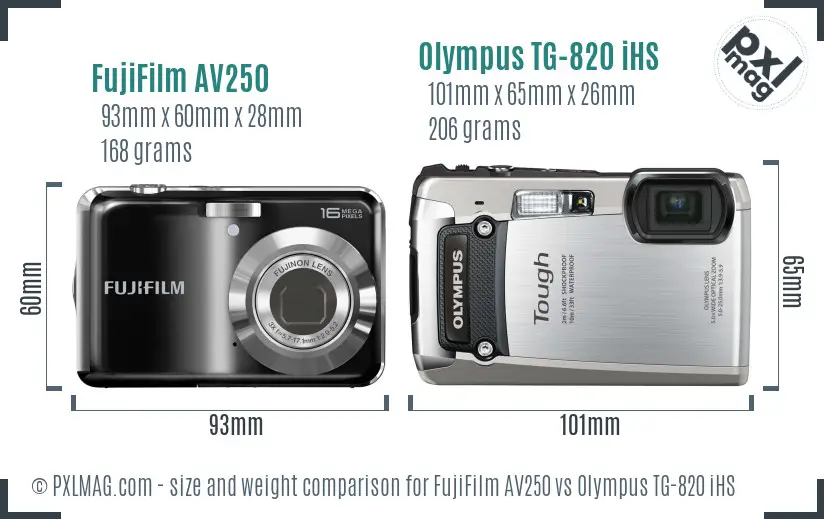 FujiFilm AV250 vs Olympus TG-820 iHS size comparison