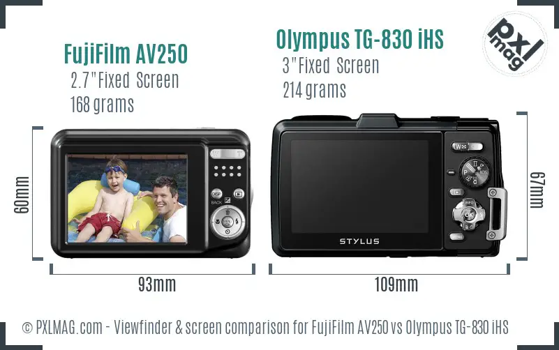 FujiFilm AV250 vs Olympus TG-830 iHS Screen and Viewfinder comparison FujiFilm AV250 vs Olympus TG-830 iHS Screen and Viewfinder comparison