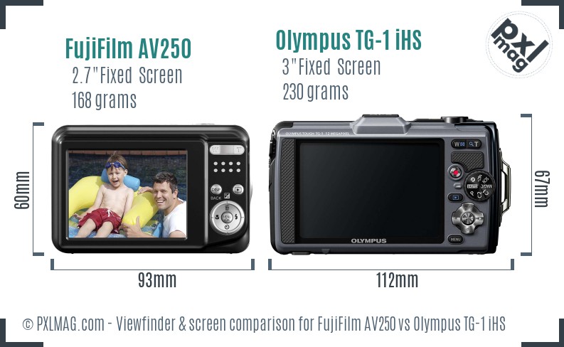 FujiFilm AV250 vs Olympus TG-1 iHS Screen and Viewfinder comparison
