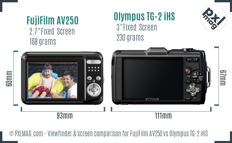 FujiFilm AV250 vs Olympus TG-2 iHS Screen and Viewfinder comparison