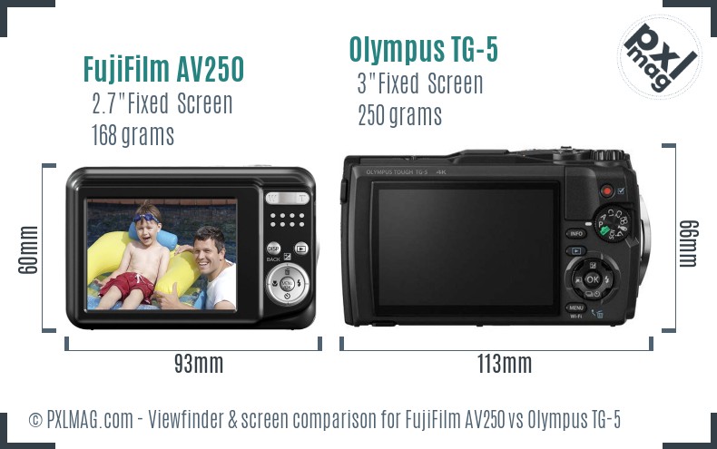 FujiFilm AV250 vs Olympus TG-5 Screen and Viewfinder comparison