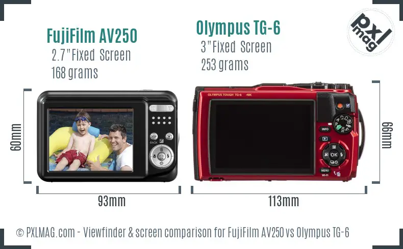FujiFilm AV250 vs Olympus TG-6 Screen and Viewfinder comparison FujiFilm AV250 vs Olympus TG-6 Screen and Viewfinder comparison