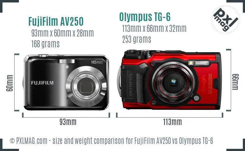 FujiFilm AV250 vs Olympus TG-6 size comparison FujiFilm AV250 vs Olympus TG-6 size comparison