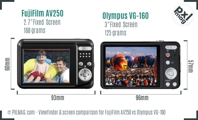 FujiFilm AV250 vs Olympus VG-160 Screen and Viewfinder comparison