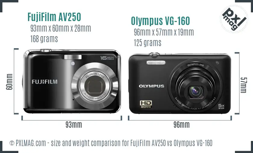 FujiFilm AV250 vs Olympus VG-160 size comparison