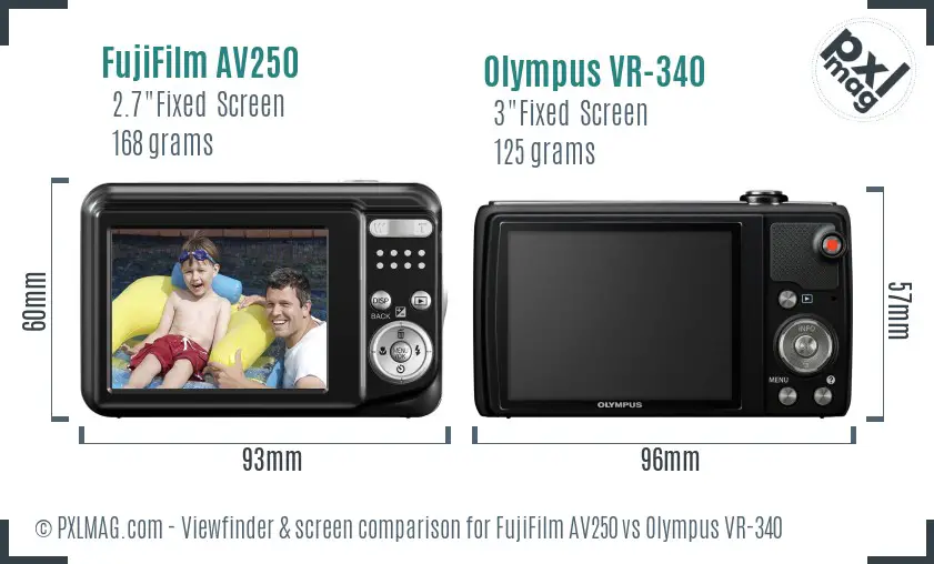 FujiFilm AV250 vs Olympus VR-340 Screen and Viewfinder comparison