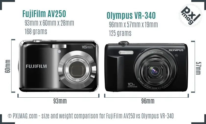 FujiFilm AV250 vs Olympus VR-340 size comparison