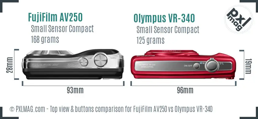 FujiFilm AV250 vs Olympus VR-340 top view buttons comparison