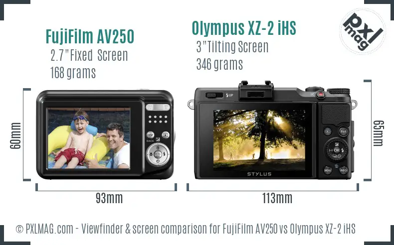 FujiFilm AV250 vs Olympus XZ-2 iHS Screen and Viewfinder comparison