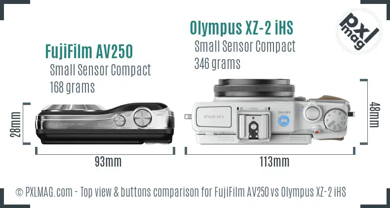 FujiFilm AV250 vs Olympus XZ-2 iHS top view buttons comparison