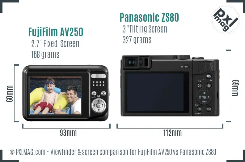 FujiFilm AV250 vs Panasonic ZS80 Screen and Viewfinder comparison FujiFilm AV250 vs Panasonic ZS80 Screen and Viewfinder comparison