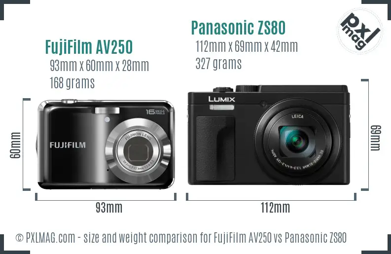 FujiFilm AV250 vs Panasonic ZS80 size comparison FujiFilm AV250 vs Panasonic ZS80 size comparison
