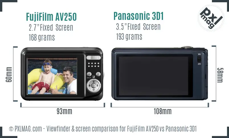 FujiFilm AV250 vs Panasonic 3D1 Screen and Viewfinder comparison