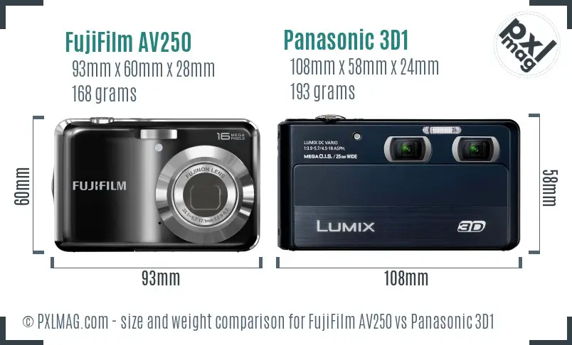 FujiFilm AV250 vs Panasonic 3D1 size comparison