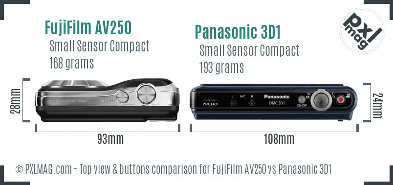 FujiFilm AV250 vs Panasonic 3D1 top view buttons comparison