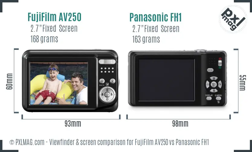 FujiFilm AV250 vs Panasonic FH1 Screen and Viewfinder comparison